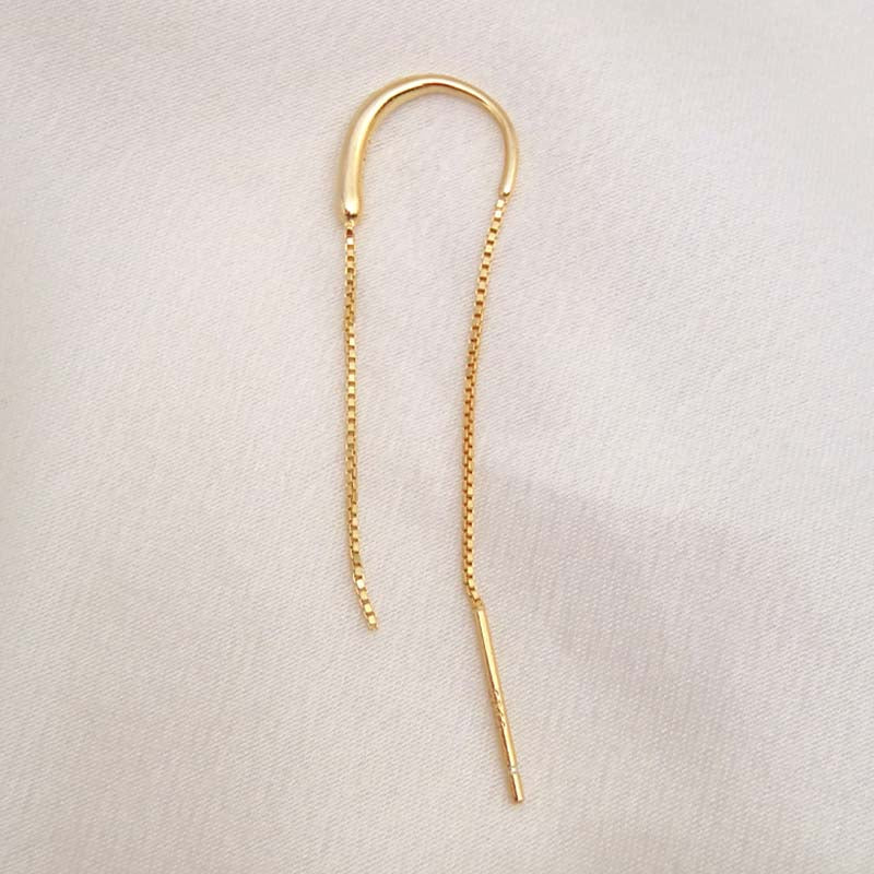Boucles d'oreilles très élégantes avec deux barres et une chaîne en argent sterling et plaquées or 24 carats. - France