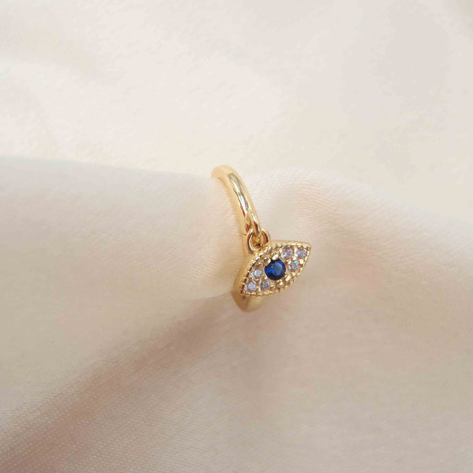 boucle d'oreille Mya en argent plaqué or pendentif œil en zircons