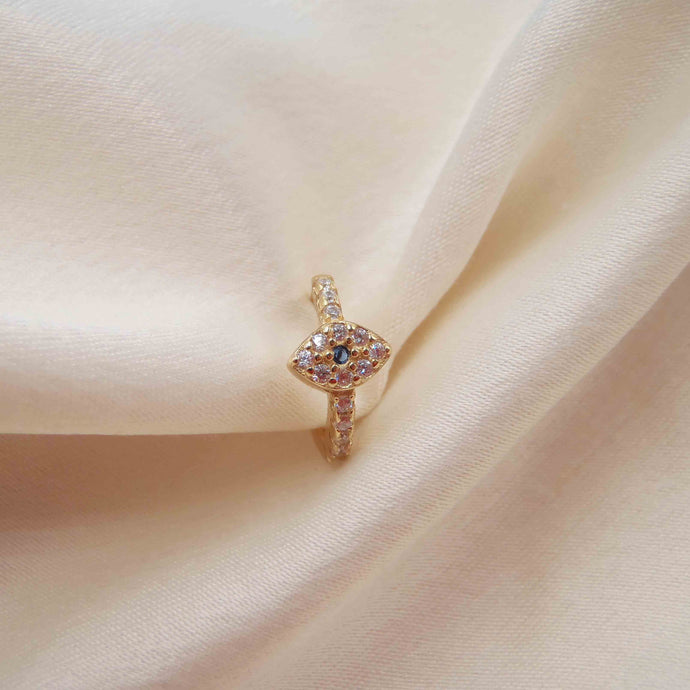 boucle d'oreille en forme de mini créole avec un œil en zircon argent plaqué or 